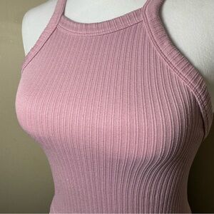 Pink Ribbed Crossback Crop Top